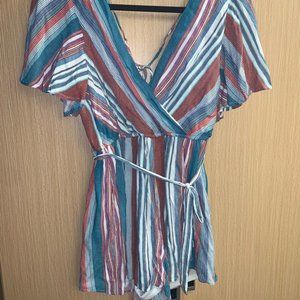 Double V-Neck Tie Romper